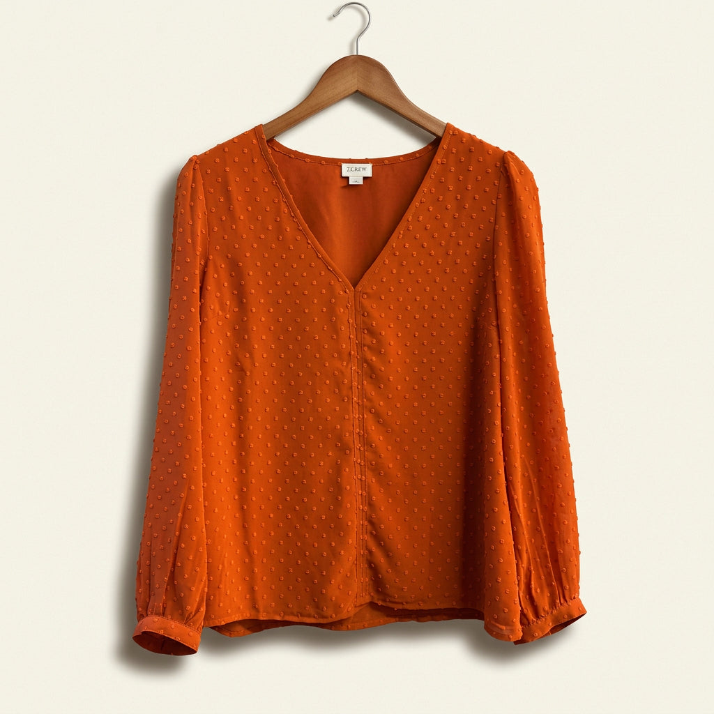J Crew Blouse V Dots Orange Ladies Size S