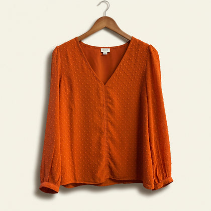 J Crew Blouse V Dots Orange Ladies Size S