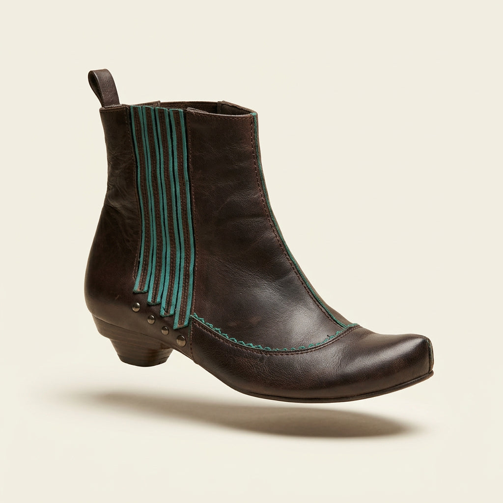 Lundi Bleu Brown With Blue Trim Ankle Boots Size 7L