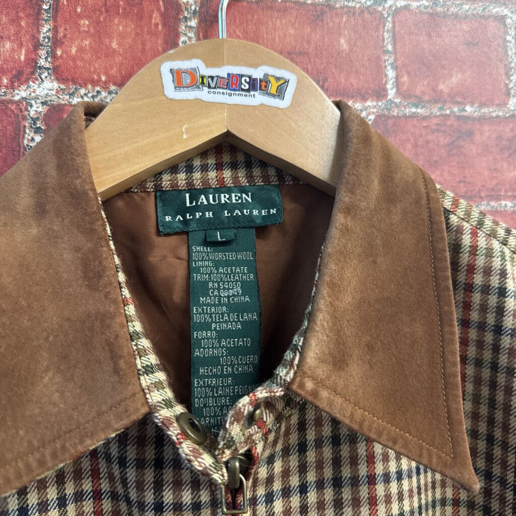 Lauren RL Wool Plaid Full Zip Jacket Ladies Size L
