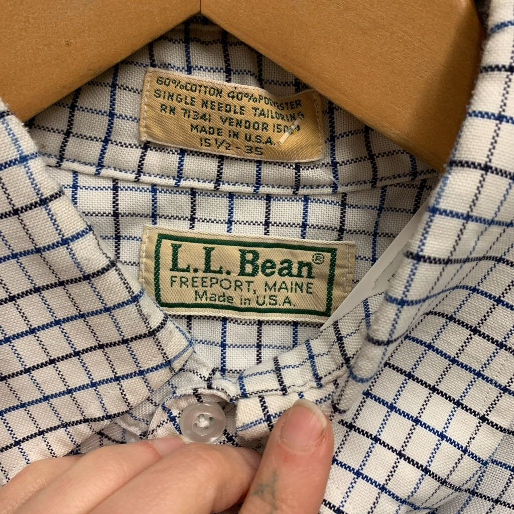 Vintage LL Bean Blue Check Pattern Button Down Men’s Size M