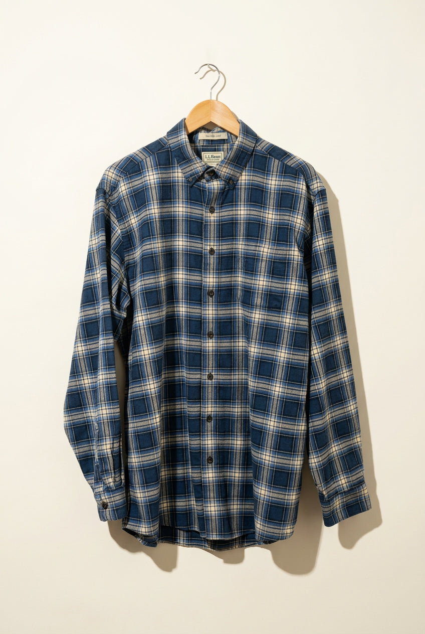LL Bean Blue Plaid Button Down Men’s Size L