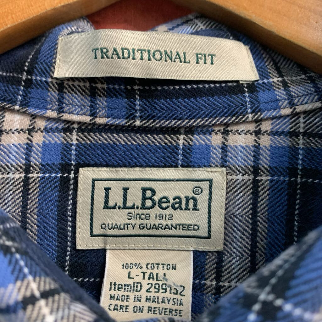 LL Bean Blue Plaid Button Down Men’s Size L