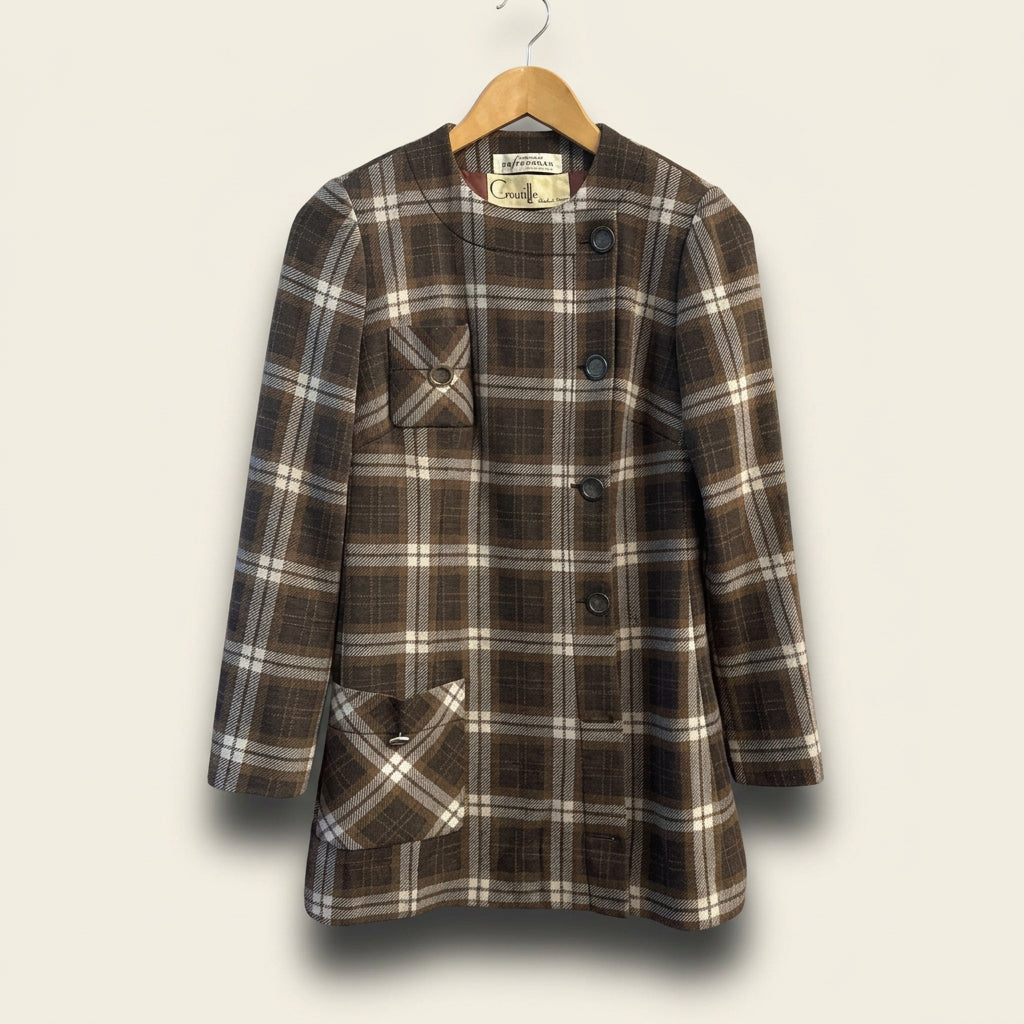 Vintage Goutille French Coat Brown Plaid Ladies Size S