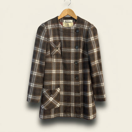 Vintage Goutille French Coat Brown Plaid Ladies Size S