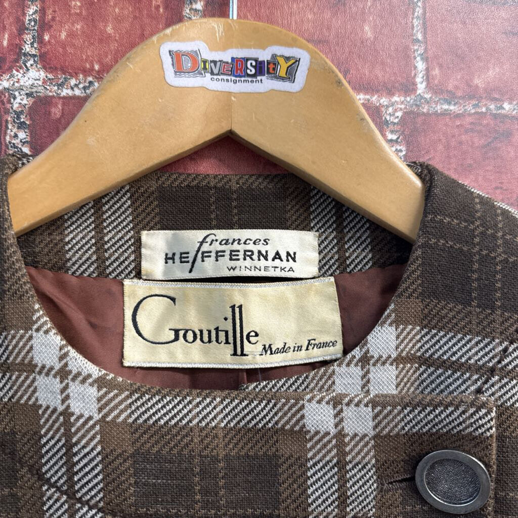 Vintage Goutille French Coat Brown Plaid Ladies Size S