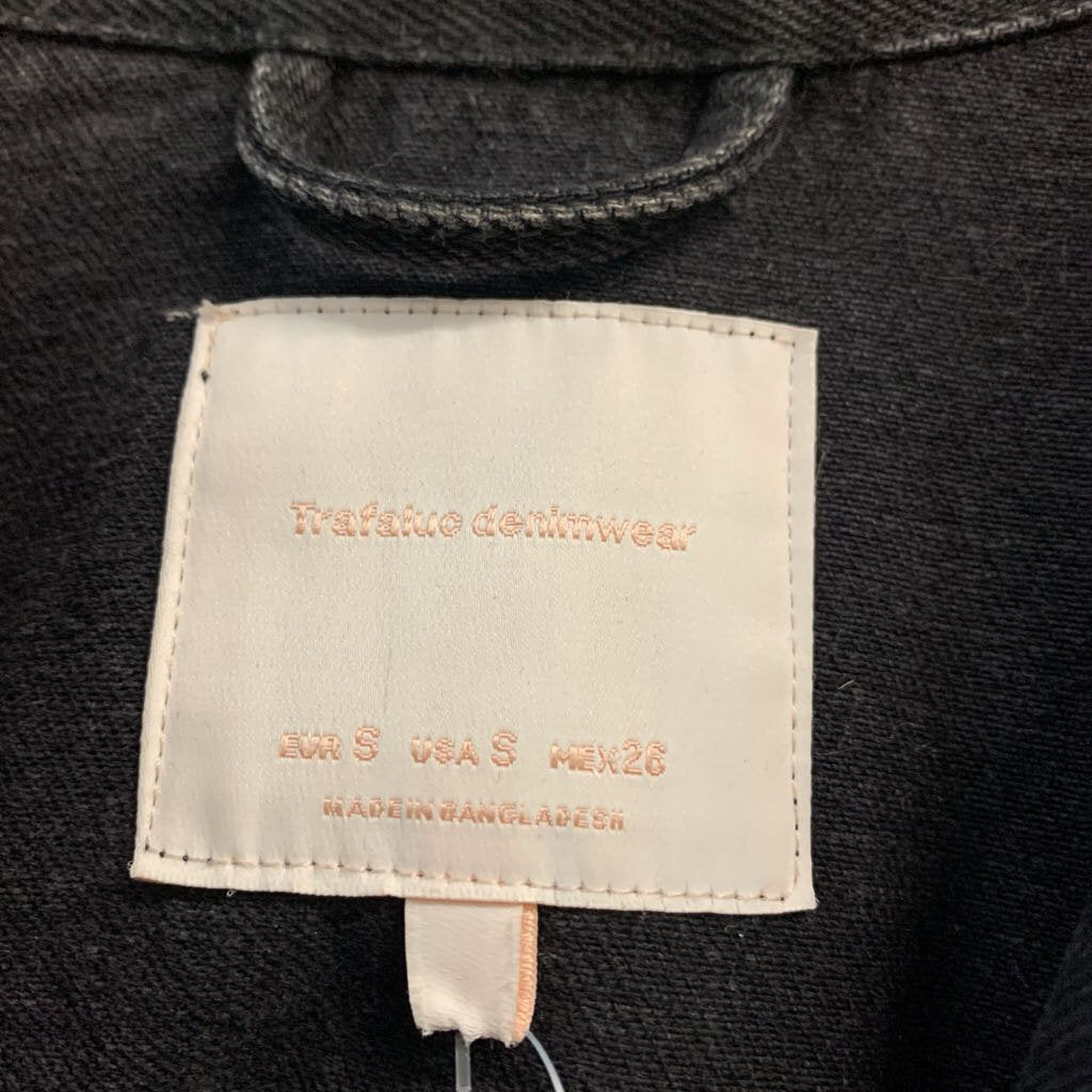 Zara Denim Jacket Long Distressed Black Ladies Size S