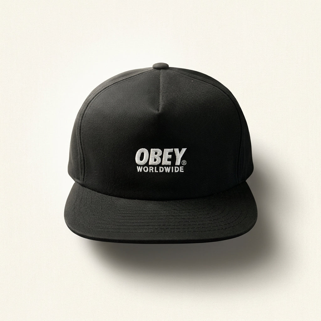 OBEY Worldwide Adjustable Cap Flat Brim Black/White