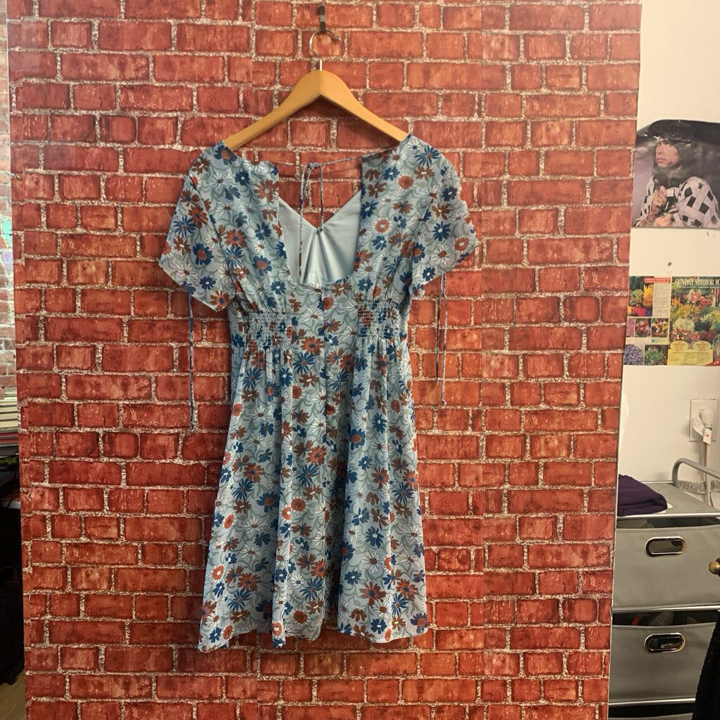 Madewell Midi Dress Floral Cap Sleeve Blue/Orange Ladies Size 0