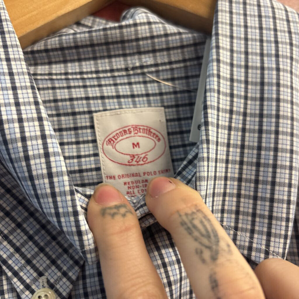 Brooks Brothers Blue Check Pattern Button Down Men’s Size M