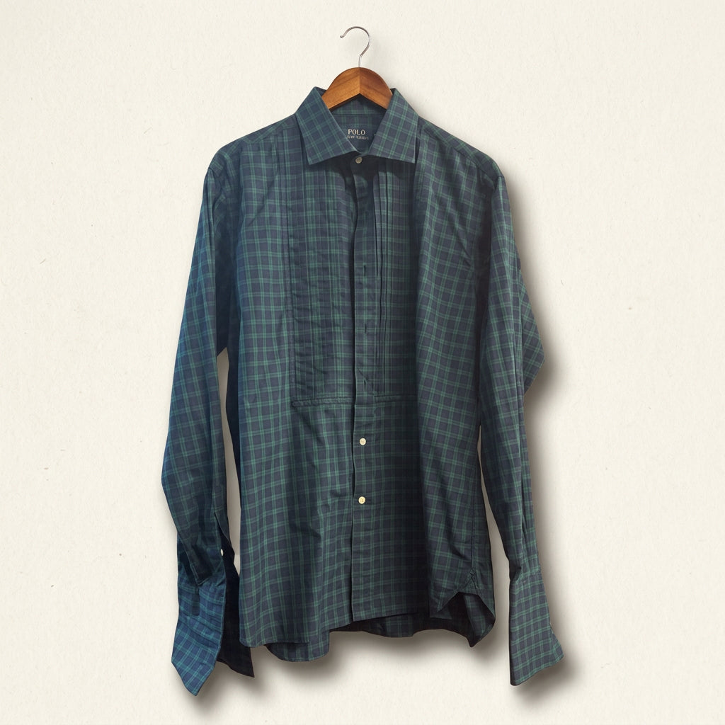 Ralph Lauren Green & Blue Plaid Tuxedo Style Button Down Men’s Size L