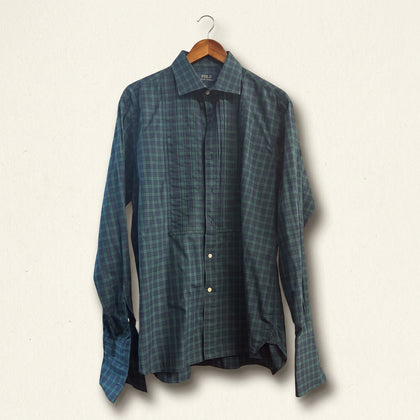 Ralph Lauren Green & Blue Plaid Tuxedo Style Button Down Men’s Size L