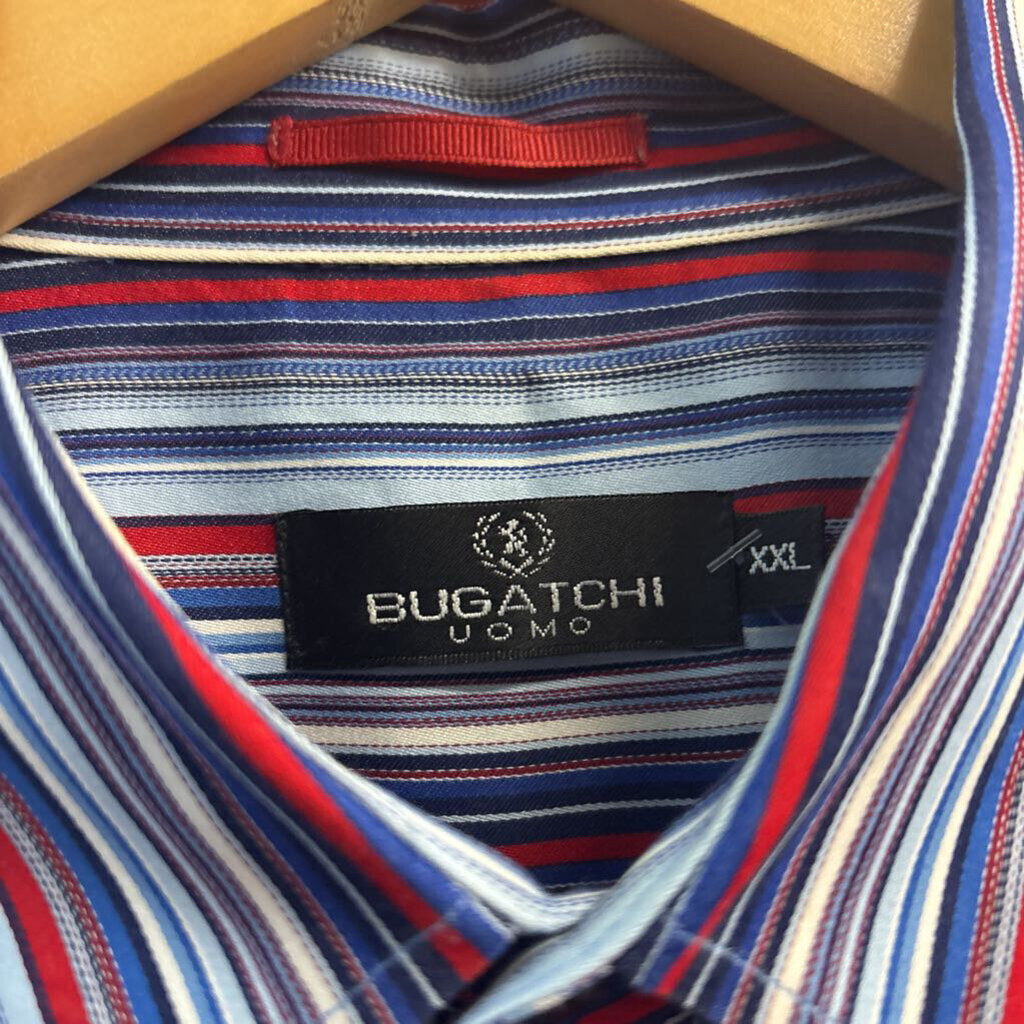 Bugatchi Uomo Blue Striped Button Down Men’s Size 2XL
