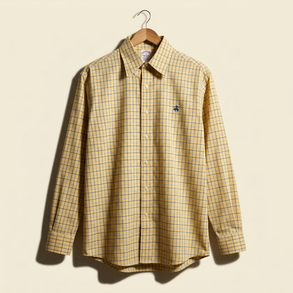 Brooks Brothers Yellow Small Check Pattern Button Down Men’s Size M