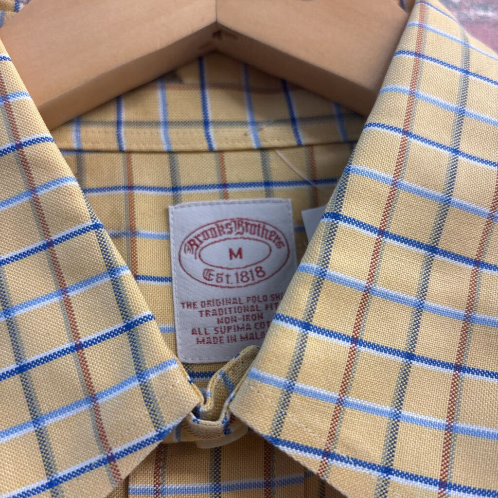 Brooks Brothers Yellow Small Check Pattern Button Down Men’s Size M