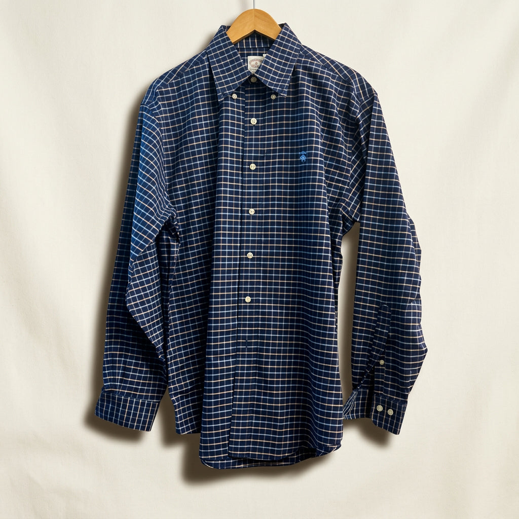 Brooks Brothers Blue Check Pattern Button Down Men’s Size M