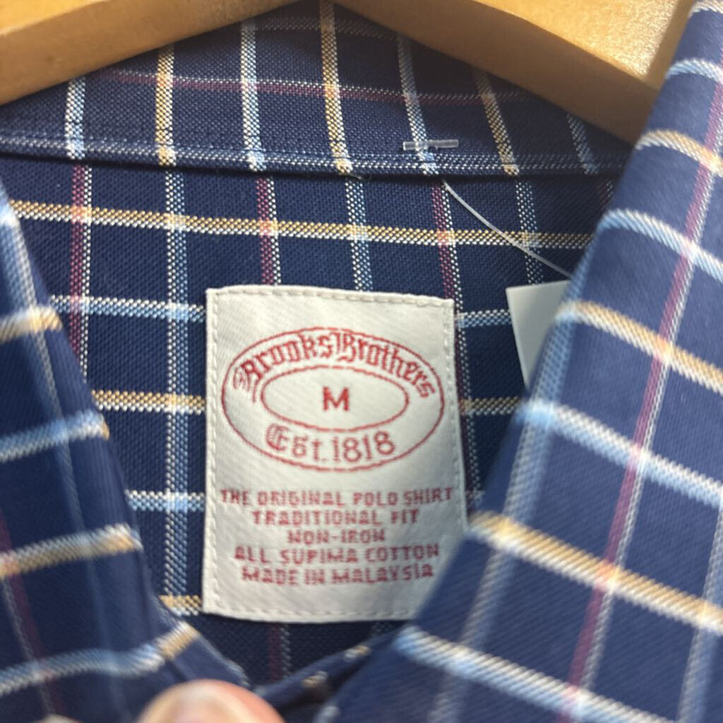 Brooks Brothers Blue Check Pattern Button Down Men’s Size M