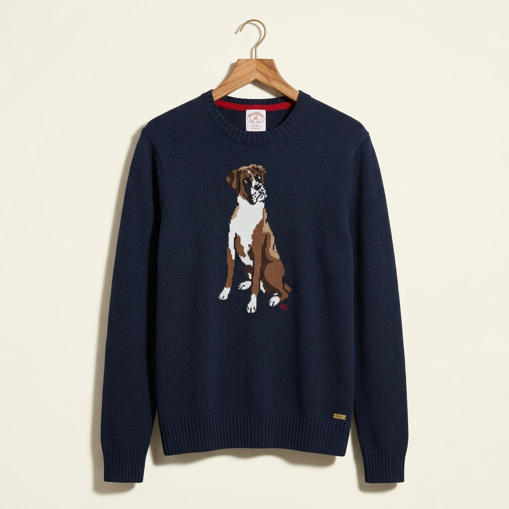 Brooks Brothers Navy Blue Knit Sweater Dog Graphic Men’s Size M