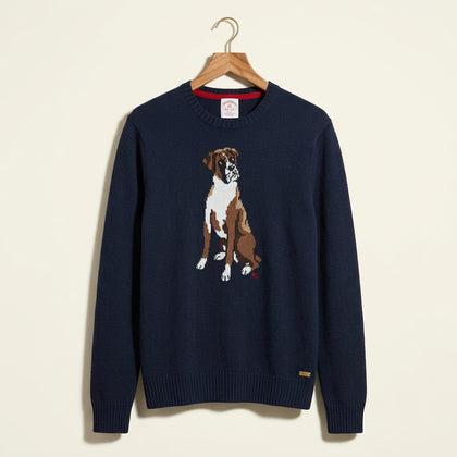 Brooks Brothers Navy Blue Knit Sweater Dog Graphic Men’s Size M
