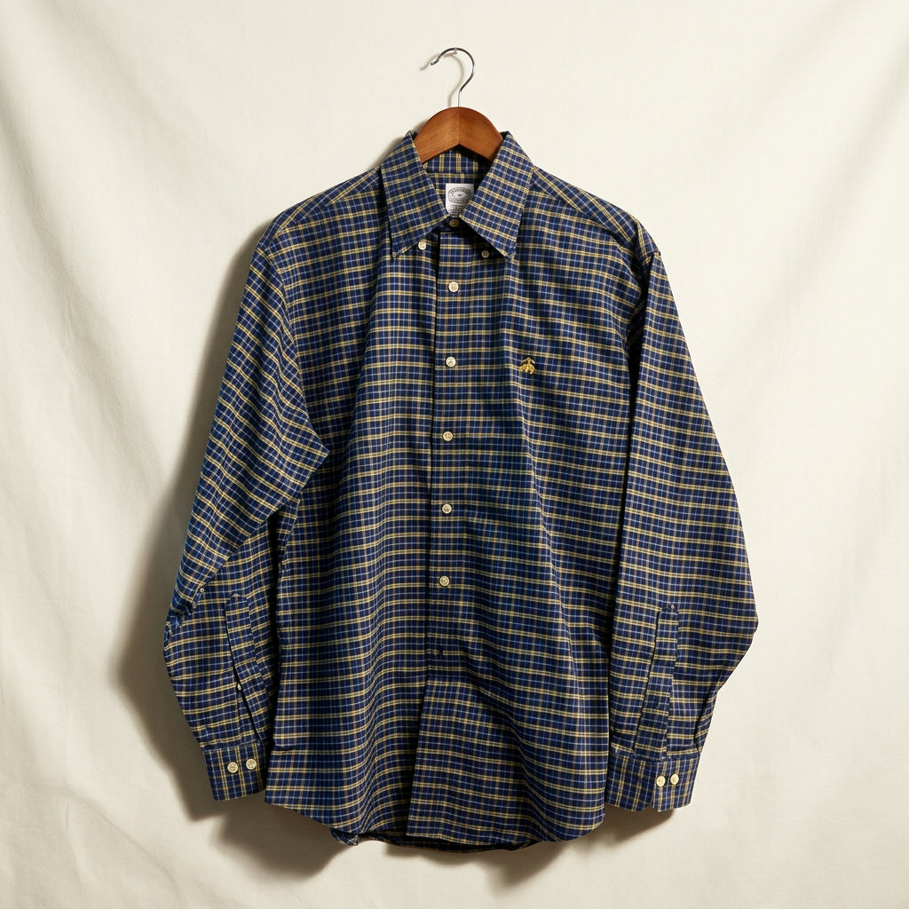 Brooks Brothers Blue & Yellow Check Pattern Button Down Men’s Size M