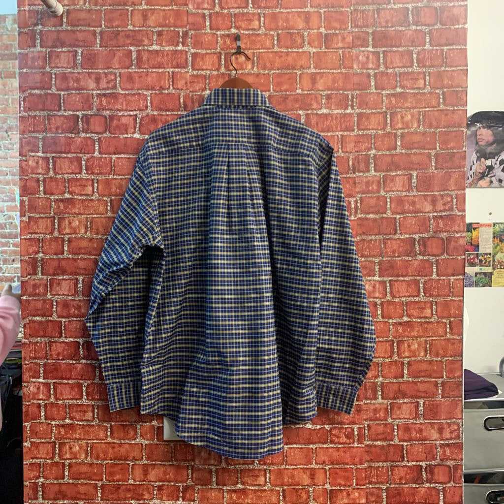 Brooks Brothers Blue & Yellow Check Pattern Button Down Men’s Size M