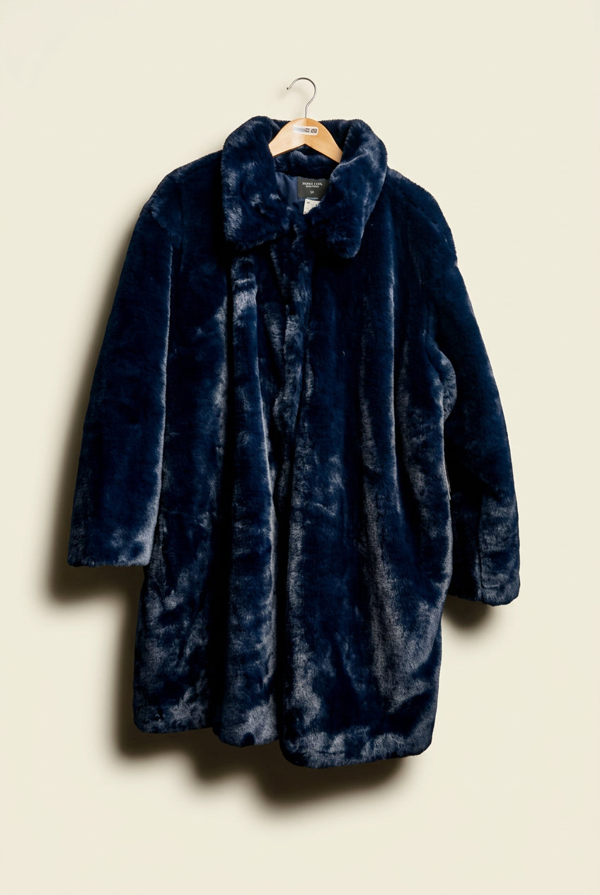 NWT Vera Wang Blue Fuzzy Faux Fur Coat Ladies Size 2XL