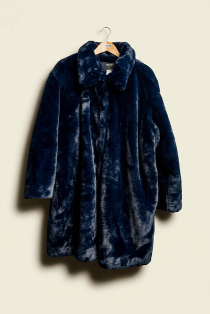 NWT Vera Wang Blue Fuzzy Faux Fur Coat Ladies Size 2XL