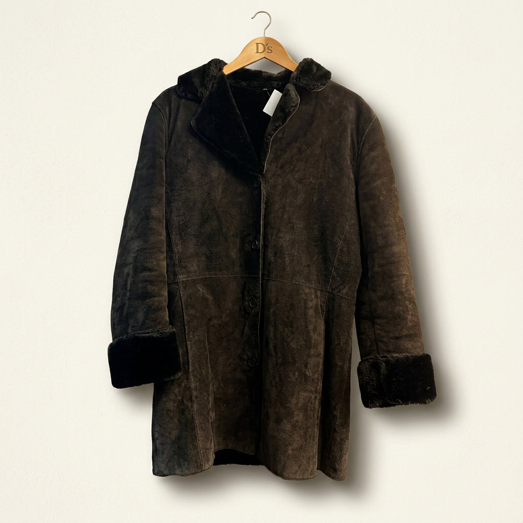 Vintage Black Leather Faux Shearling Jacket Ladies Size 42