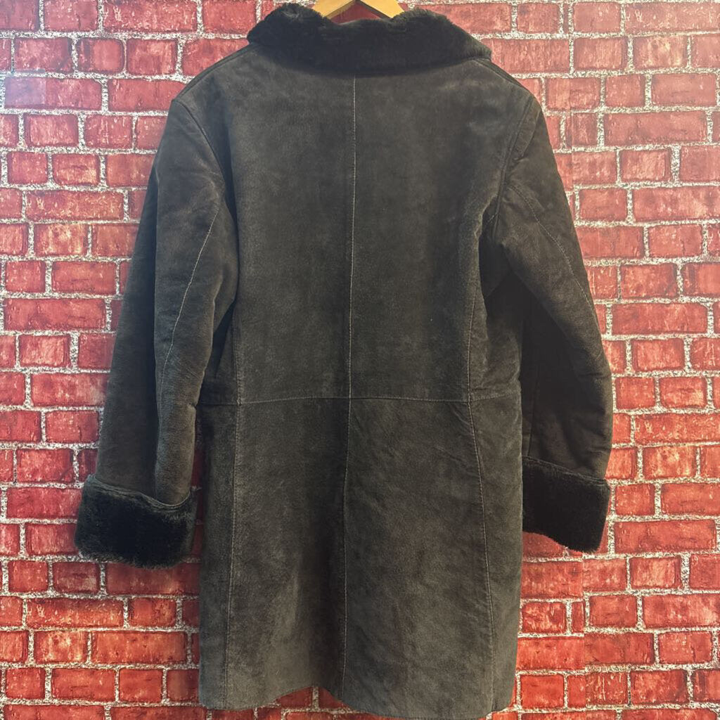 Vintage Black Leather Faux Shearling Jacket Ladies Size 42