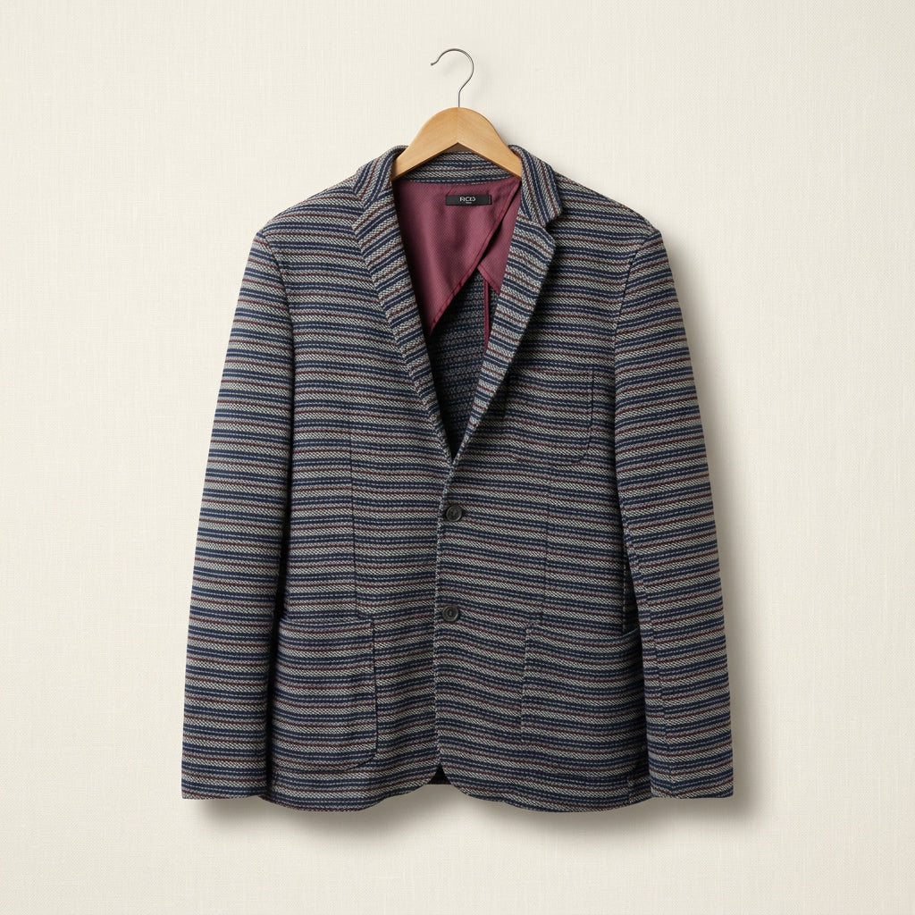 Ficko Blazer Jacket Knit Stripes Grey/Navy/Maroon Men’s Size S/M