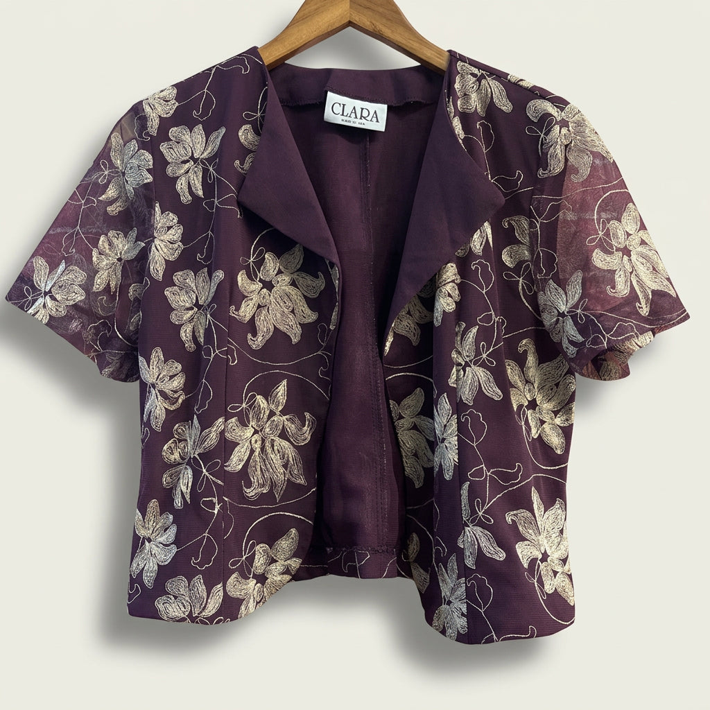 Clara Vintage Purple and Gold Embroidered Flowers Ladies Size S