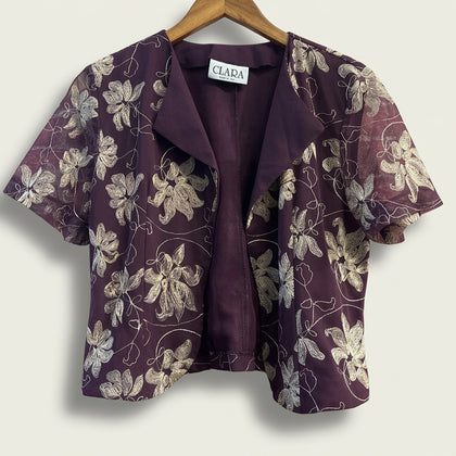 Clara Vintage Purple and Gold Embroidered Flowers Ladies Size S