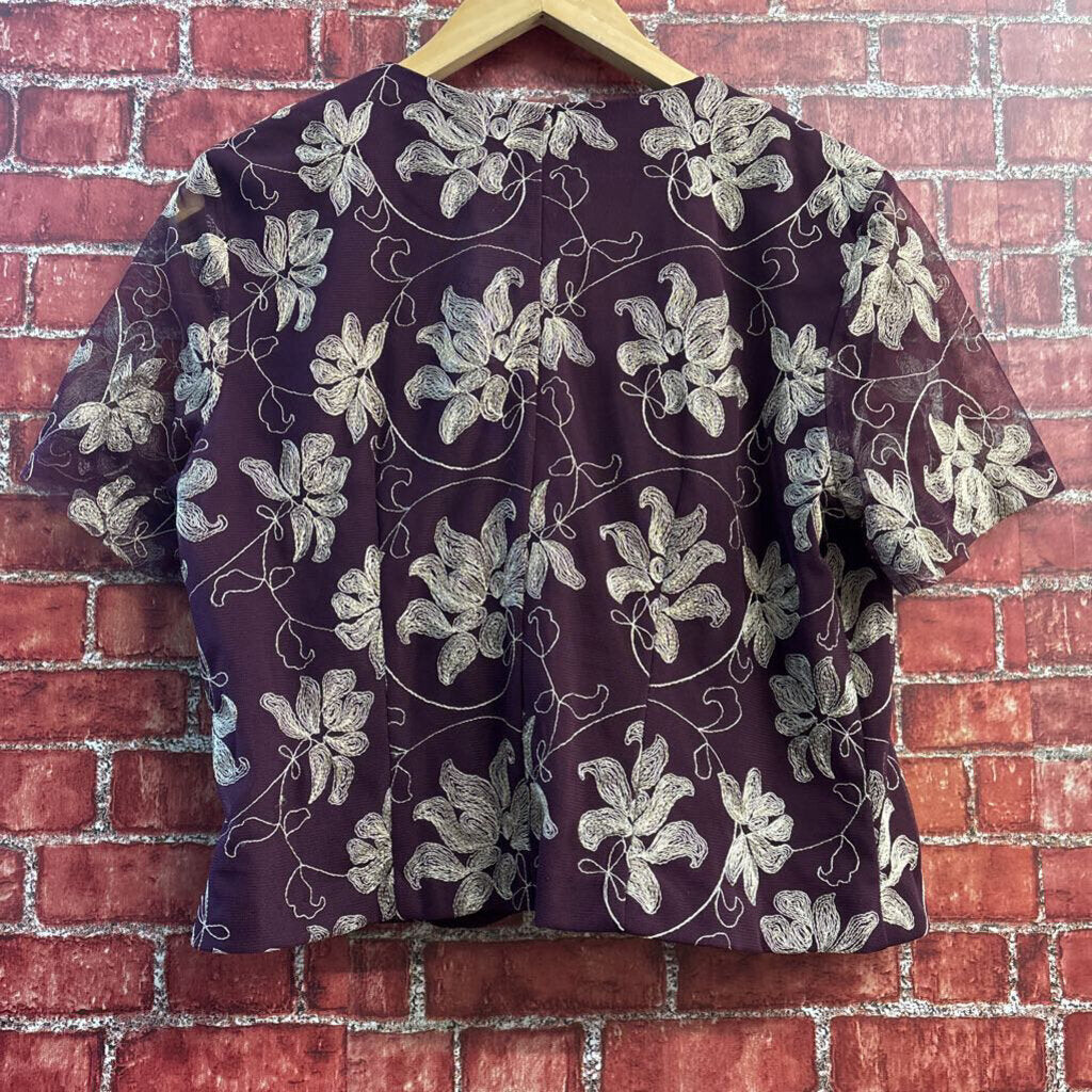 Clara Vintage Purple and Gold Embroidered Flowers Ladies Size S