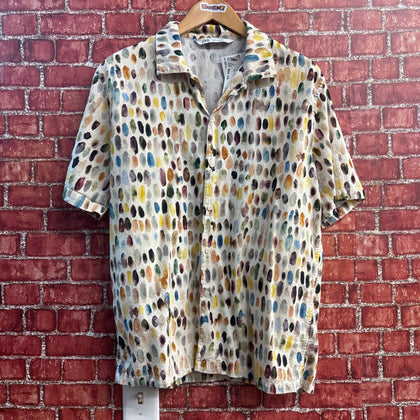 Zara Button Up Short Sleeve Cotton Paint Strokes Beige/Multi Size S