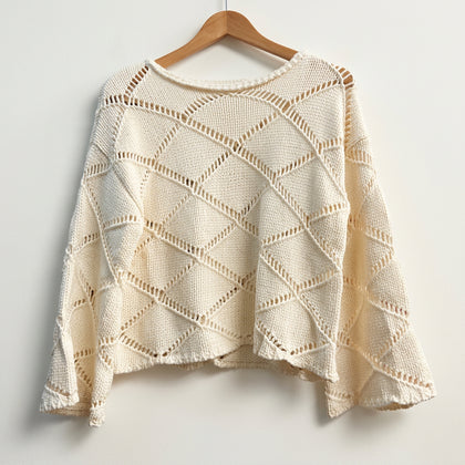 See and Be Seen Crochet Crop Sweater Beige Size S