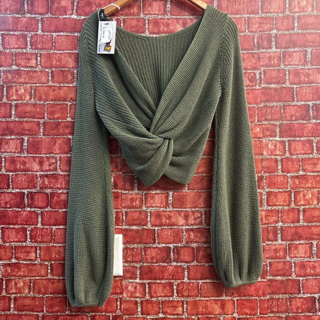 Lulus Green Crochet Knit Sweater Top Green Ladies Size S