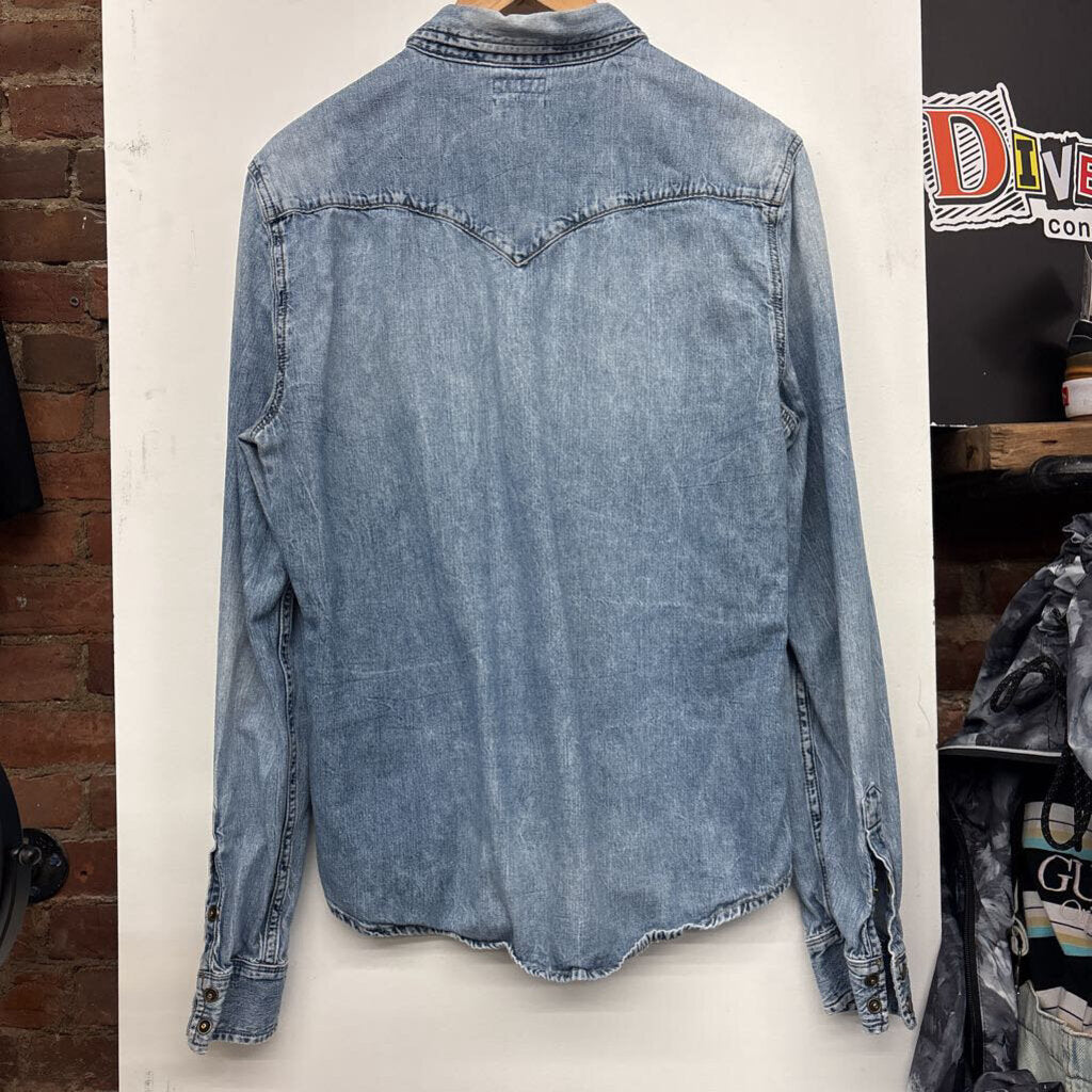 Allsaints Blue Denim Snap Button Up Men’s Size L
