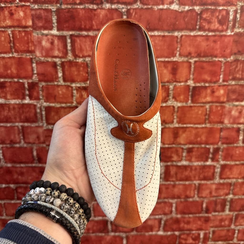 Cole Haan White and Brown Perforated Slides Size 6L