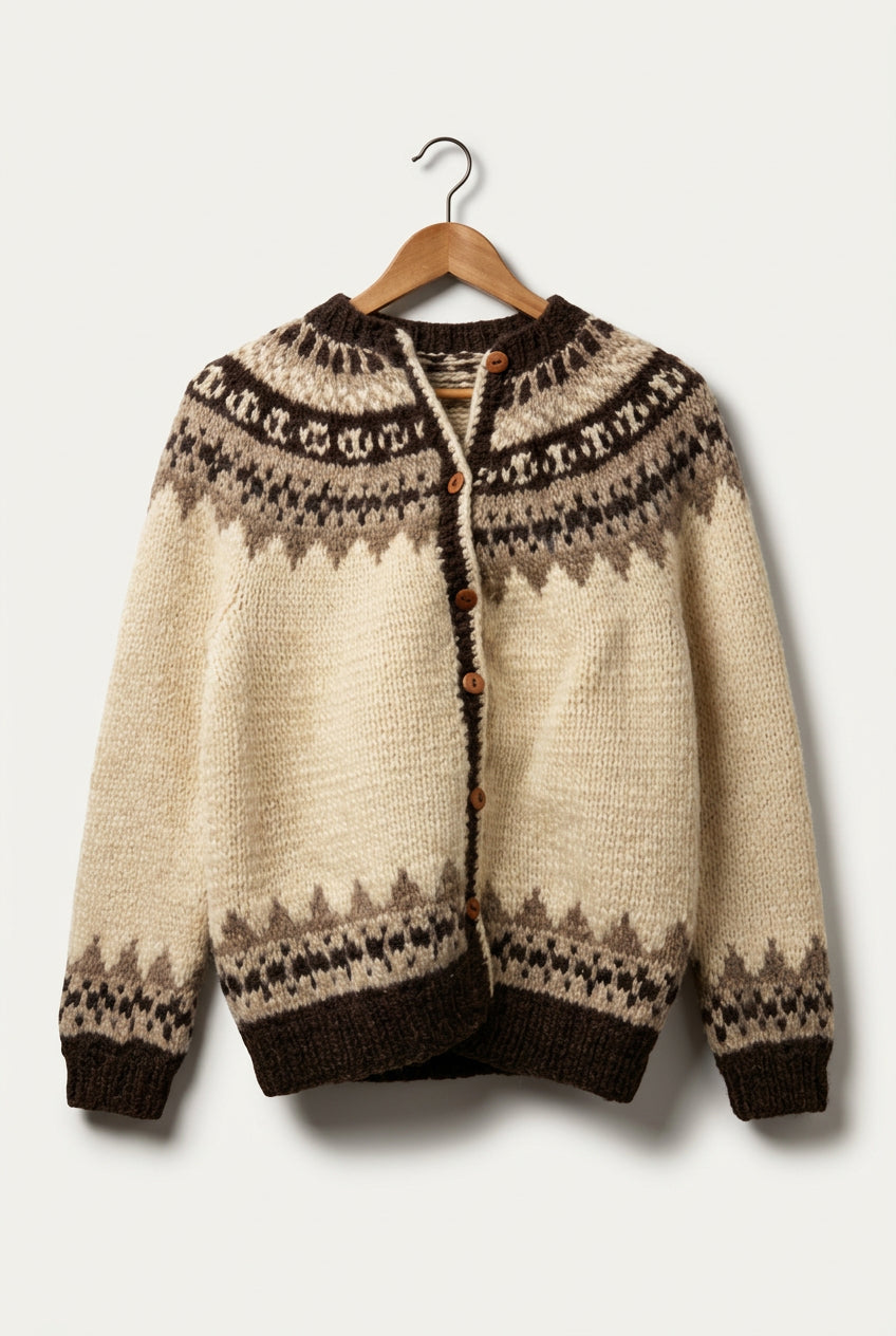 Vintage Crochet Fair Isle Pattern Cardigan Sweater Size M