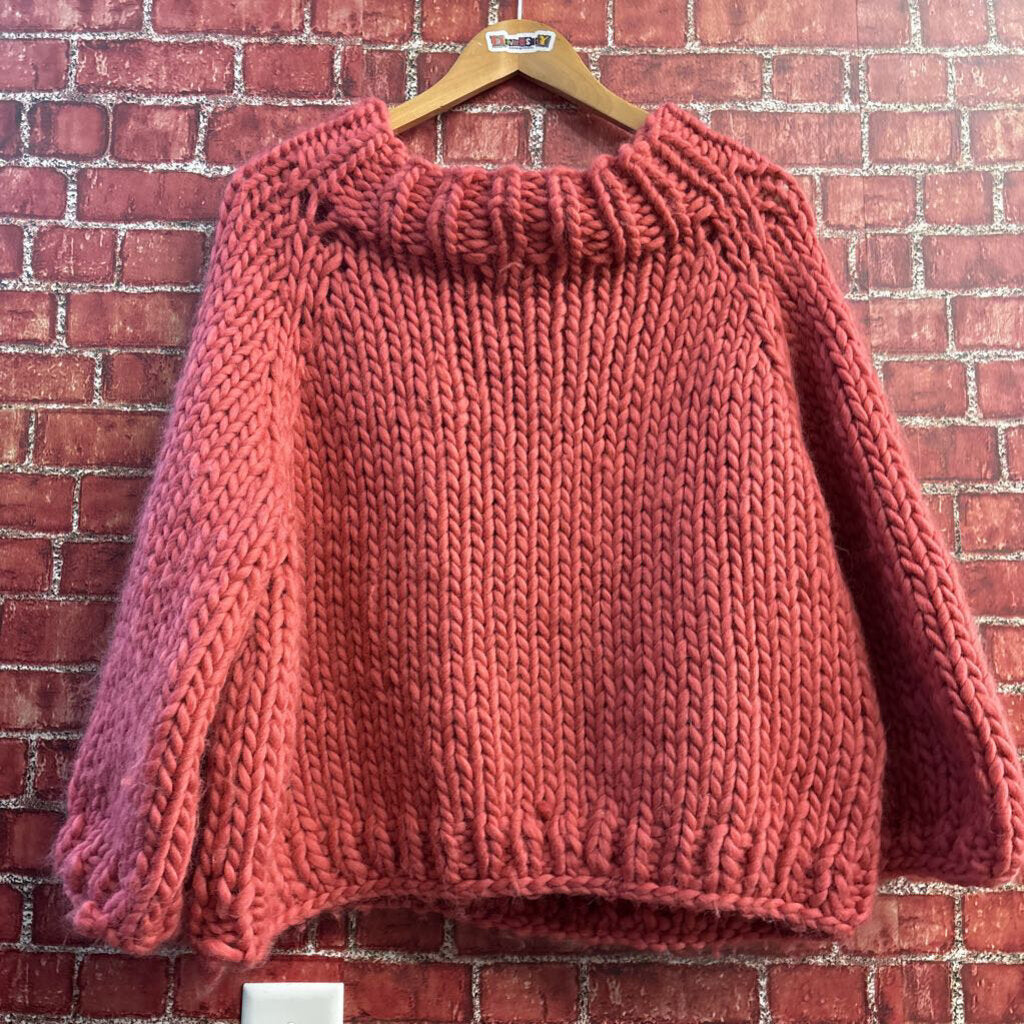 Pink Thick Knit Crochet Sweater Size XL
