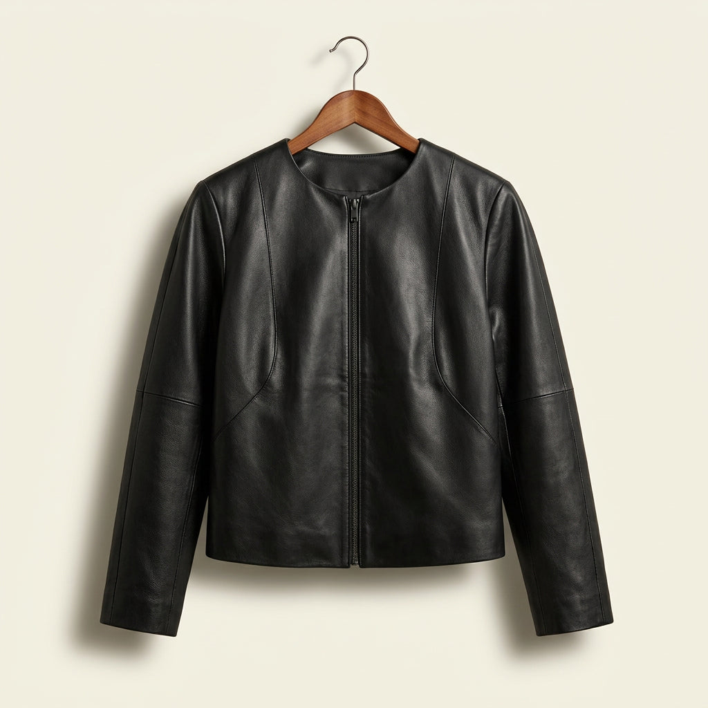5/48 Black Leather Structured Soft Leather Jacket Ladies Size S