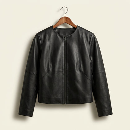5/48 Black Leather Structured Soft Leather Jacket Ladies Size S