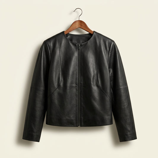 5/48 Black Leather Structured Soft Leather Jacket Ladies Size S