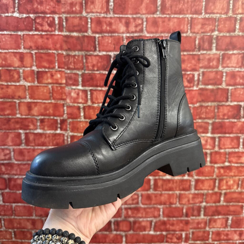 Aldo Black Leather Combat Boots Ladies Size 8L