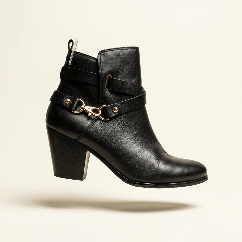 Aldo Black Gold Buckle Ankle Boots Size 8L