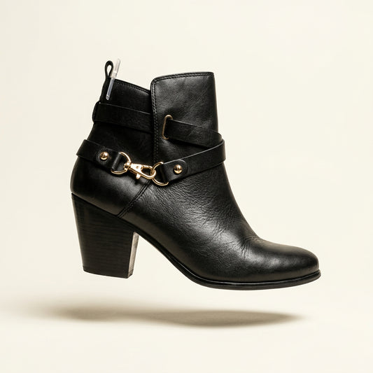 Aldo Black Gold Buckle Ankle Boots Size 8L