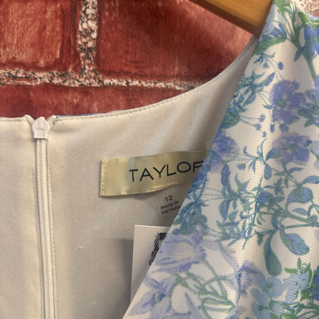 Taylor Blue Floral LS Midi Dress Size 12