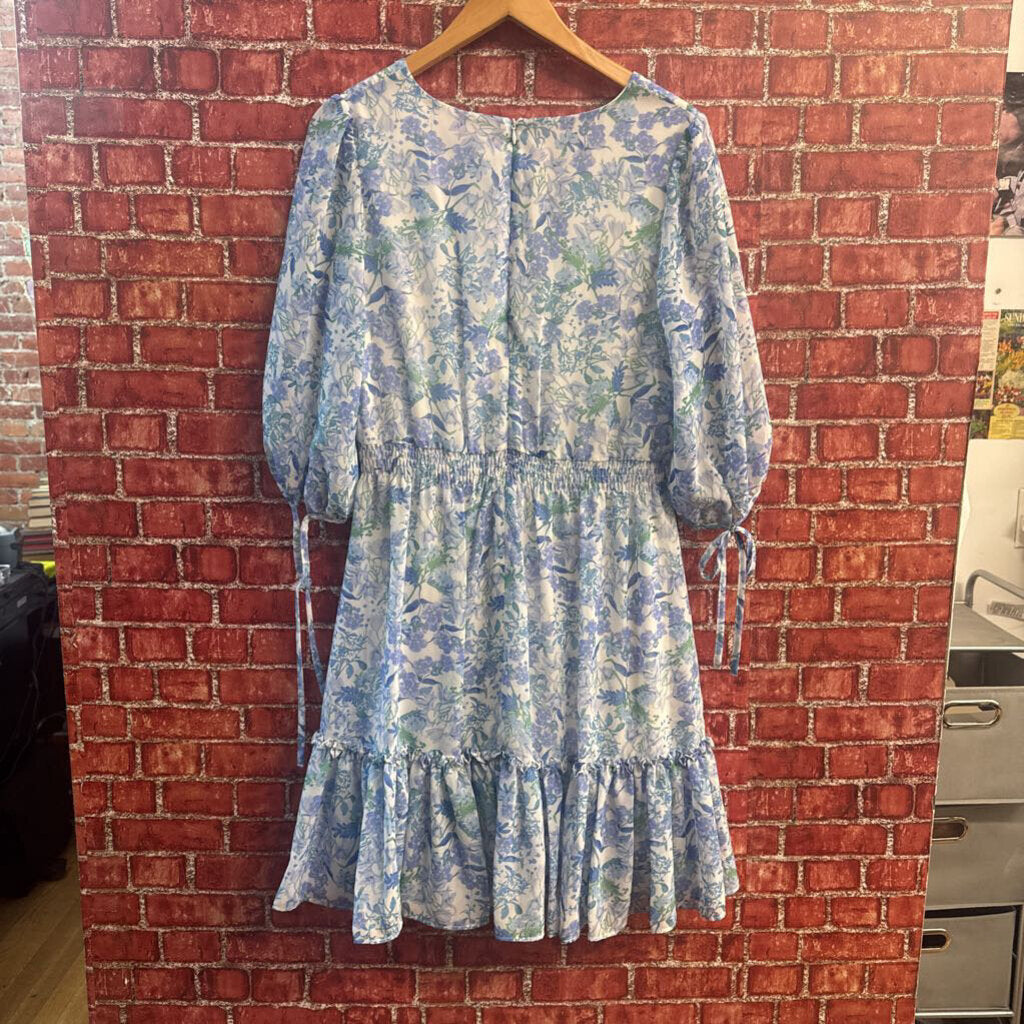 Taylor Blue Floral LS Midi Dress Size 12