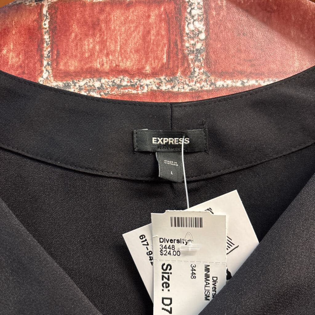 Express Short Sleeve Dolman Sleeve Button Down Tie Front Shirt Black Size L