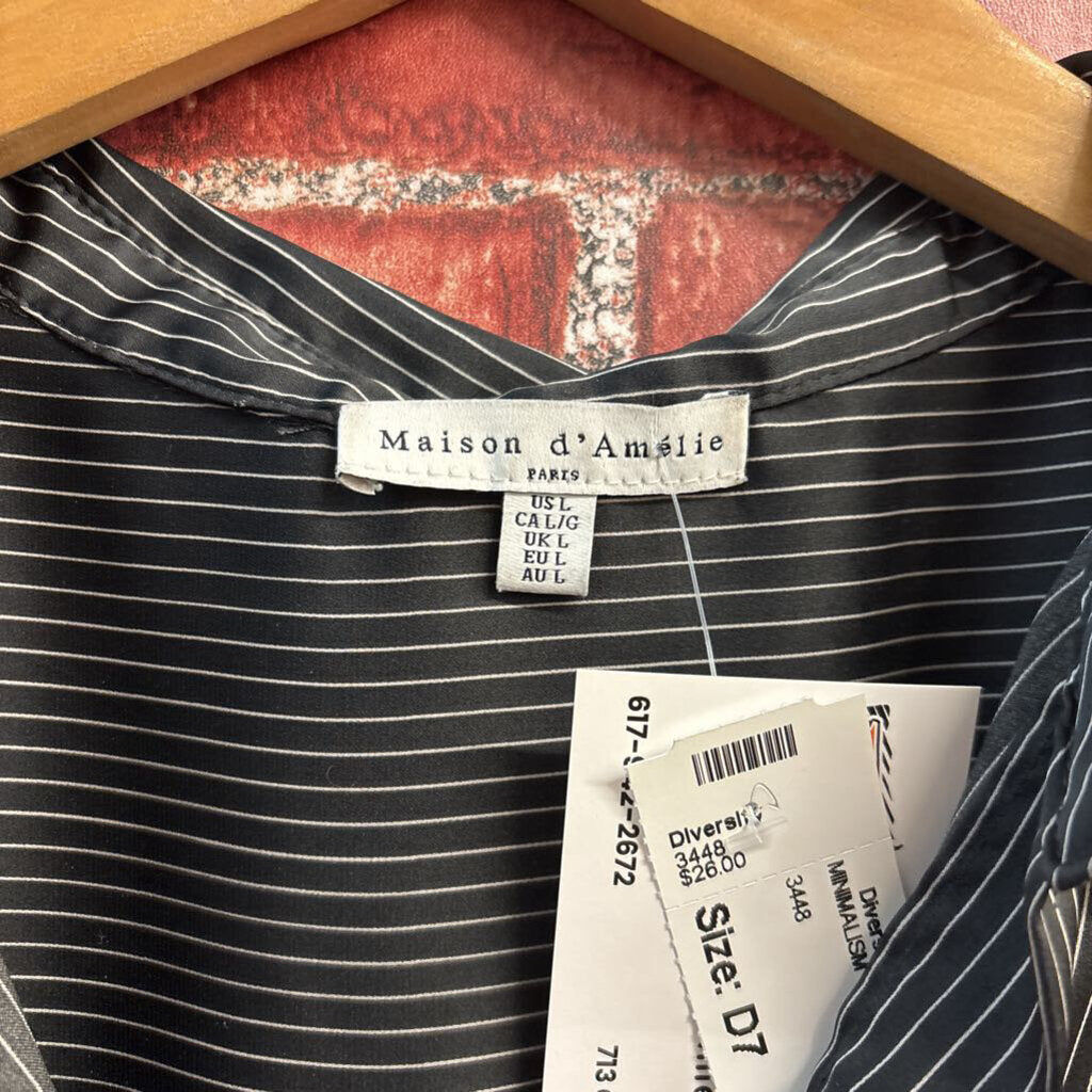 Maison d'Amelie Micro-Stripe Button Up Long Sleeve Black/White Size L